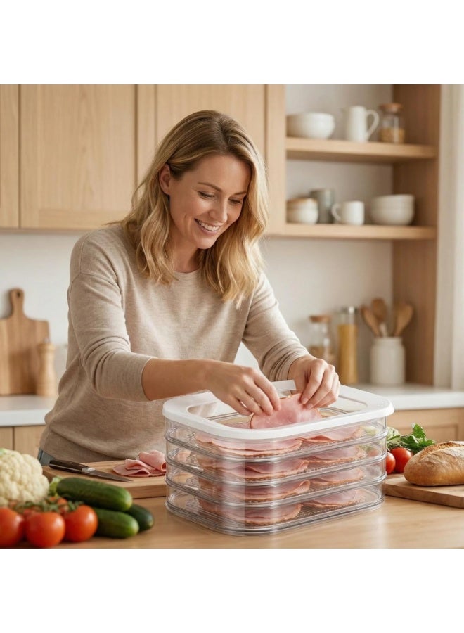 4 Layer Refrigerator Meat Box – Stackable Deli Meat Container for Fridge, Airtight BPA-Free Tritan Lunch Meat Storage Box with Lid for Cold Cuts, Salami, Ham, Cheese – Dishwasher Safe - Image 3