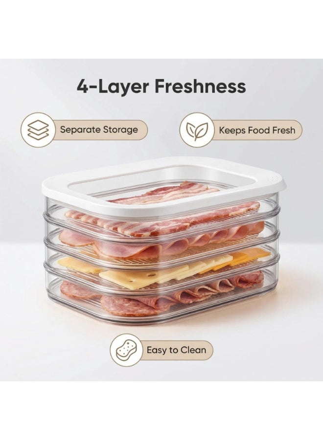 4 Layer Refrigerator Meat Box – Stackable Deli Meat Container for Fridge, Airtight BPA-Free Tritan Lunch Meat Storage Box with Lid for Cold Cuts, Salami, Ham, Cheese – Dishwasher Safe - Image 2