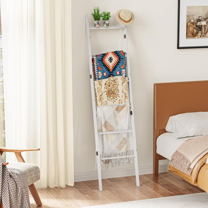 BAMBANG 6-Tier Blanket Ladder for Living Room, Blanket Quilt Ladder Rack Rustic Decorative Towel Holder, Wall Leaning Blanket Ladder Shelf Storage Farmhouse Decor for Bedroom Bathroom, White - Image 5