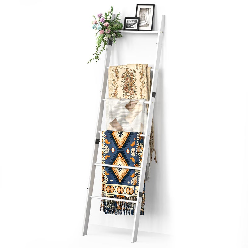 BAMBANG 6-Tier Blanket Ladder for Living Room, Blanket Quilt Ladder Rack Rustic Decorative Towel Holder, Wall Leaning Blanket Ladder Shelf Storage Farmhouse Decor for Bedroom Bathroom, White - Image 1