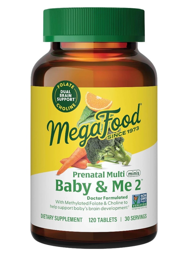 MegaFood Baby & Me 2 Prenatal Multi,Docter Formulated with Methylated Folate & Choline to Help Support Baby's Brain Development - Dietary Supplement 120 Tablets/30 Servings - Image 1