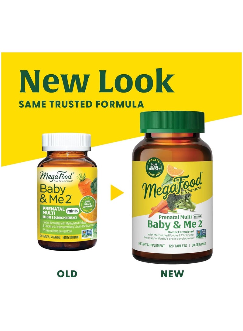 MegaFood Baby & Me 2 Prenatal Multi,Docter Formulated with Methylated Folate & Choline to Help Support Baby's Brain Development - Dietary Supplement 120 Tablets/30 Servings - Image 3
