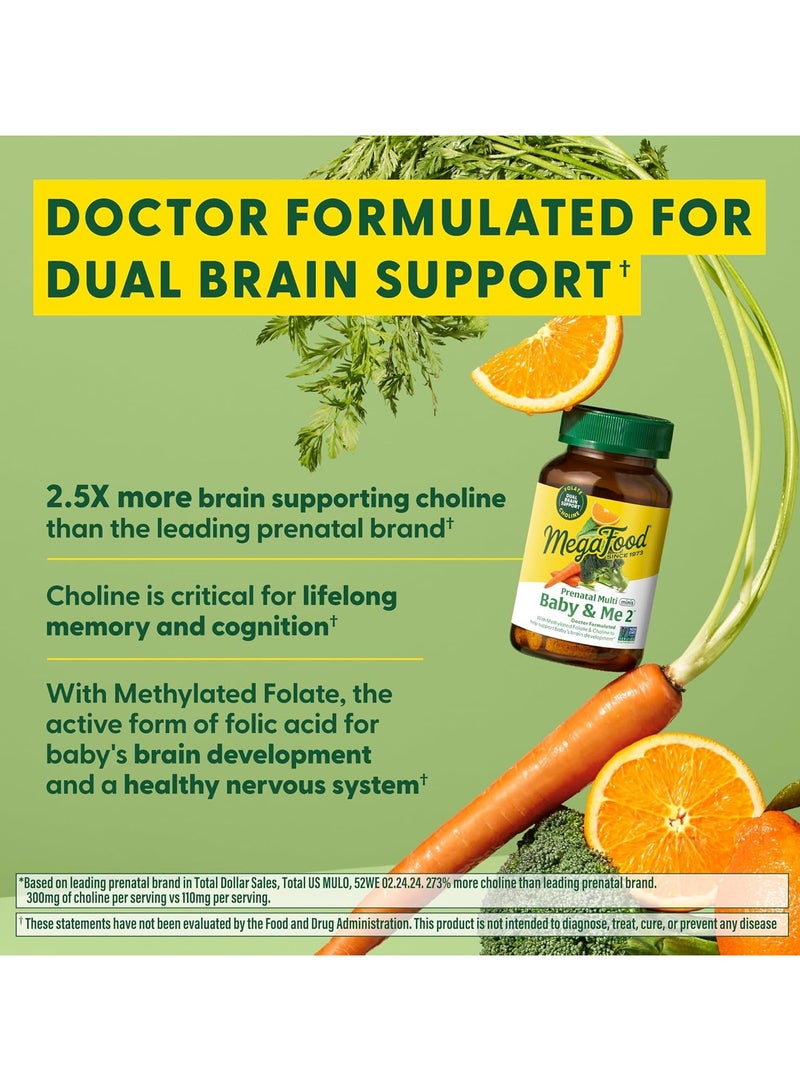 MegaFood Baby & Me 2 Prenatal Multi,Docter Formulated with Methylated Folate & Choline to Help Support Baby's Brain Development - Dietary Supplement 120 Tablets/30 Servings - Image 5