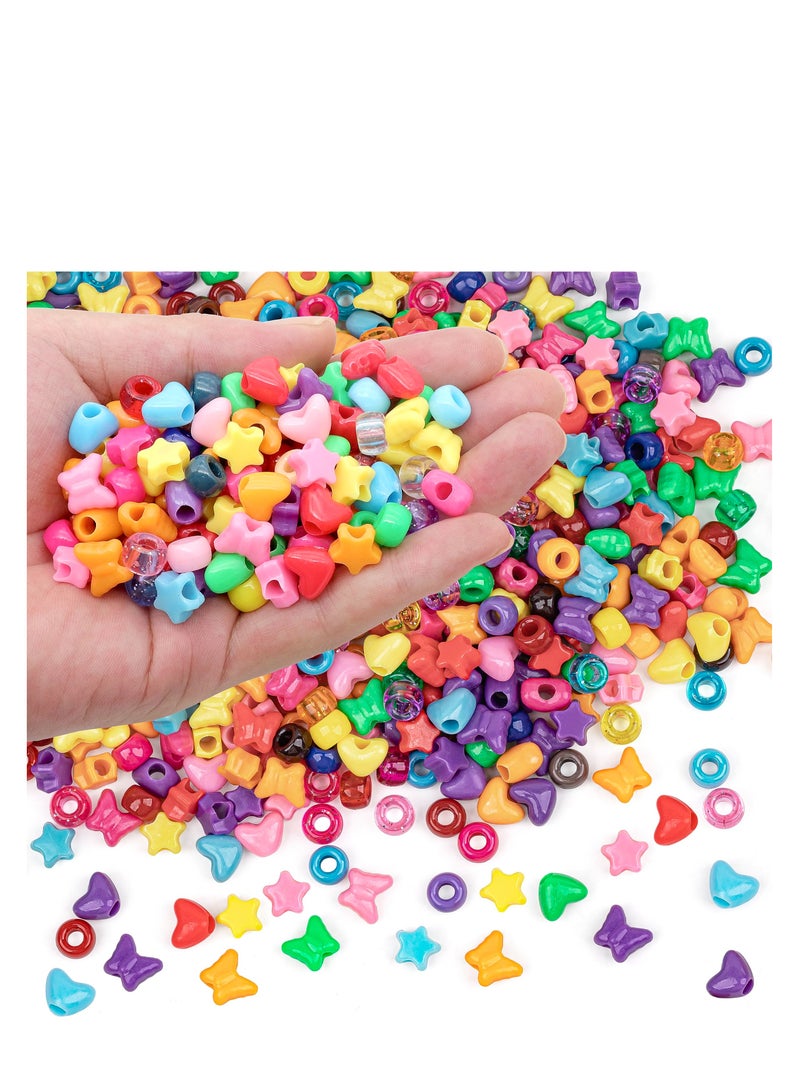 SYOSI 300 Pcs Multi-Colored Plastic Craft Perforated Beads Bulk Rainbow Hair Beads, DIY Face Mask Pony Beads for Hair,DIY Bracelet Necklace Jewelry Making Supplies (Mixed Type) - Image 1