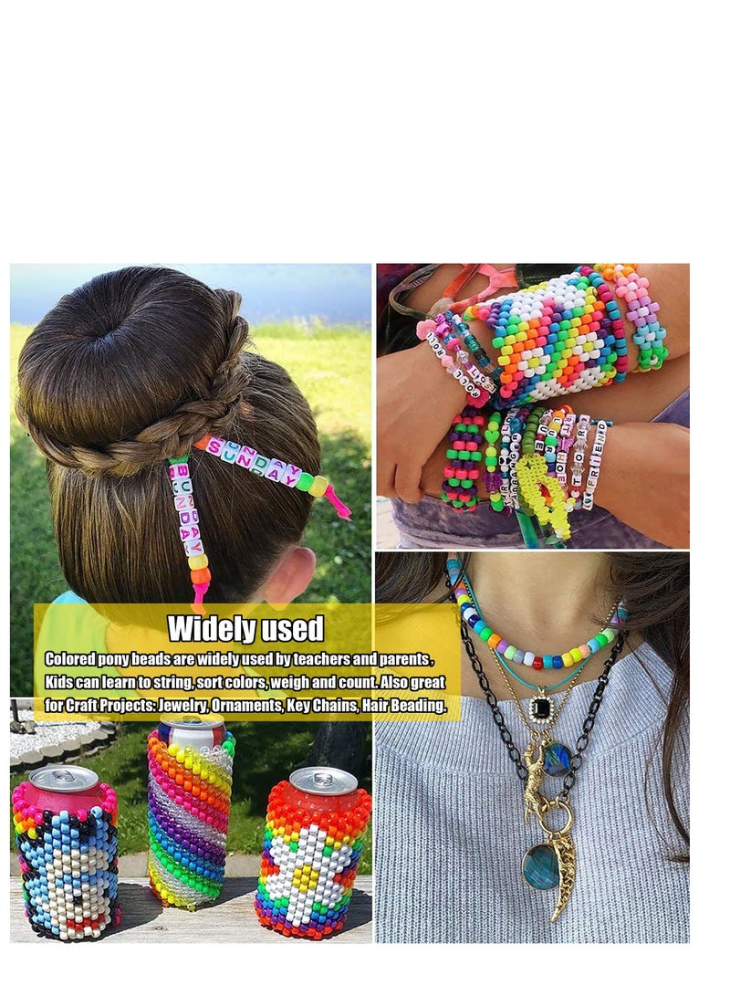 SYOSI 300 Pcs Multi-Colored Plastic Craft Perforated Beads Bulk Rainbow Hair Beads, DIY Face Mask Pony Beads for Hair,DIY Bracelet Necklace Jewelry Making Supplies (Mixed Type) - Image 4