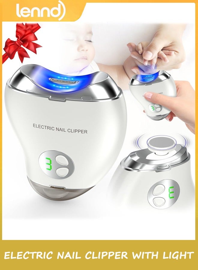 لينند مقص أظافر كهربائي أوتوماتيكي، مقص أظافر للأطفال 2 في 1 مع ضوء LED وصندوق تخزين، مقص أظافر محمول قابل لإعادة الشحن مع 3 سرعات، مبرد أظافر آمن للأطفال والرضع والبالغين وكبار السن - Image 1