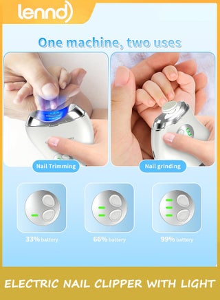 Automatic Electric Nail Clipper, 2 in 1 Baby Nail Trimmer with LED Light & Storage Box, Rechargeable Portable Fingernail Cutter with 3 Speed Gears, Safe Nail File for Baby, Kids, Adults, Seniors - view 4