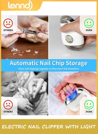 Automatic Electric Nail Clipper, 2 in 1 Baby Nail Trimmer with LED Light & Storage Box, Rechargeable Portable Fingernail Cutter with 3 Speed Gears, Safe Nail File for Baby, Kids, Adults, Seniors - view 3