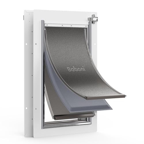 Baboni 3Flaps Pet Door for Interior and Exterior Doors Steel Frame and Telescoping Tunnel Strong and Durable Dog Door Pets Up to 40 Lb Medium