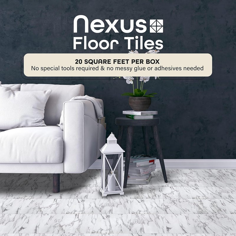Achim Nexus Self Adhesive 12-Inch Vinyl Floor Tiles, 20 Tiles - 12" x 12", Bianco Marble Pattern - Peel & Stick, DIY Flooring for Kitchen, Dining Room, Bedrooms & Bathrooms by Home Decor - Image 2