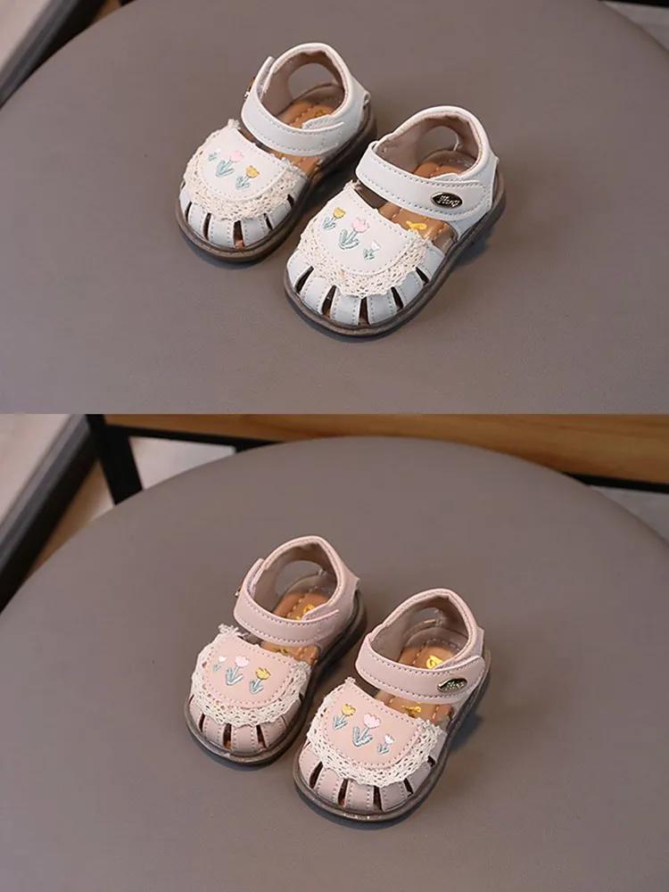Baotou soft sole hollow PU leather embroidered sandals - Image 4