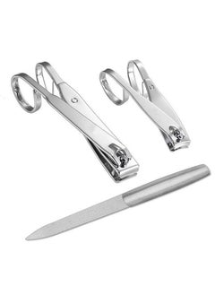 Luzen Nail Clippers Set 2Pcs Professional Sharp Stainless Steel Comfort Grip Fingernail & Toenail Clipper Scissor Grip Toenail Clippers Nail Cutter And 1Pc Nail File Silver  - Image 2