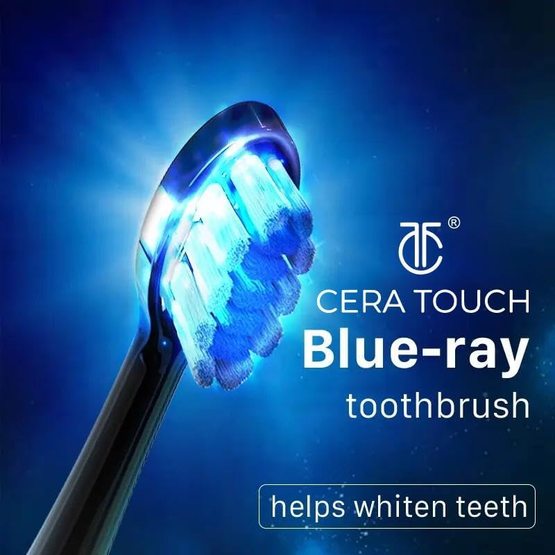 سيرا تاتش فرشاة أسنان كهربائية CERA TOUCH 6 بلو LED لتبييض الأسنان | فرشاة أسنان كهربائية للبالغين | 4 أوضاع مع مؤقت ذكي ووظيفة إزالة البلاك وذاكرة | رأسين | مقاومة للماء (معيار IPX7) | حقيبة سفر | شاحن لاسلكي - Image 5