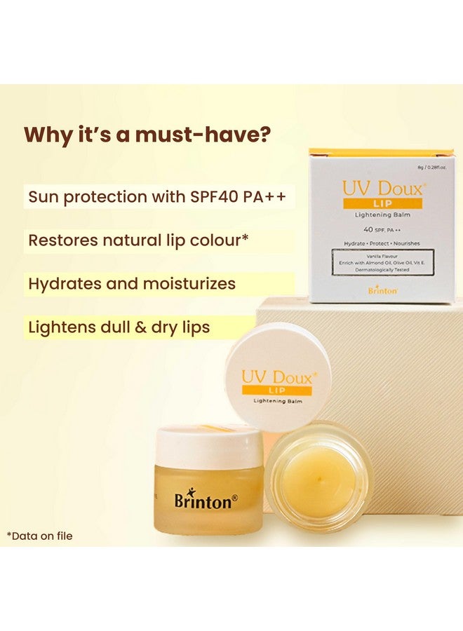بريتون مرطب الشفاه Uv Doux بعامل حماية من الشمس 40 Pa++ | غني بزيت اللوز وزيت الزيتون وفيتامين E | يعيد لون الشفاه الطبيعي | يرطب ويحمي ويغذي | عناية متخصصة، معتمد من أطباء الجلدية | مرطب شفاه للجنسين | 8 جرام، فانيليا - Image 2