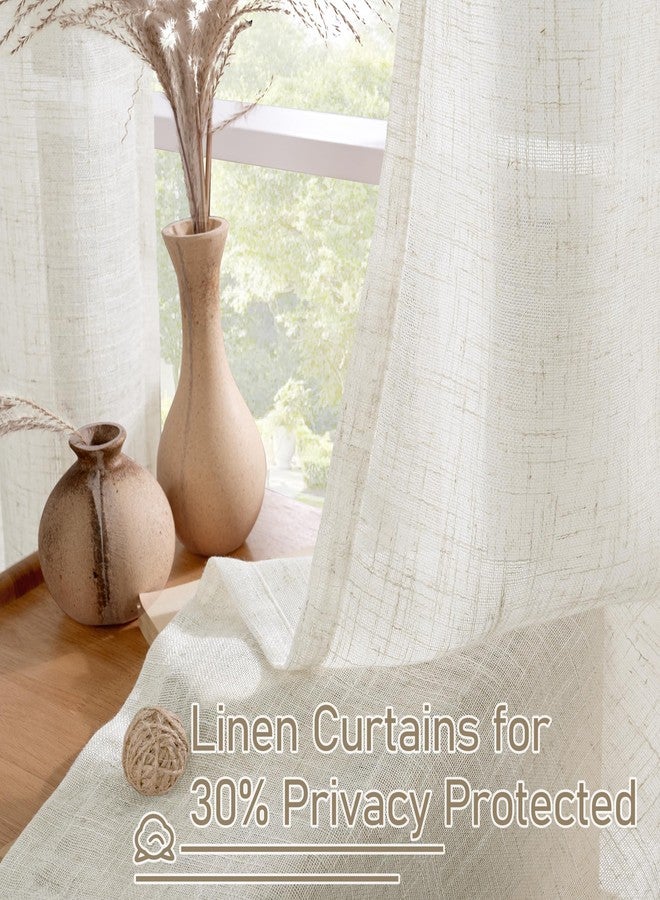 LAMIT Natural Cream Ivory Long Linen Curtains for Living Room, 108 inches Long Bronze Grommet Light Filtering Window Textured Neutral Sheer Drapes for Bedroom Farmhouse, 2 Panels, 52 x 108 Inch - Image 5