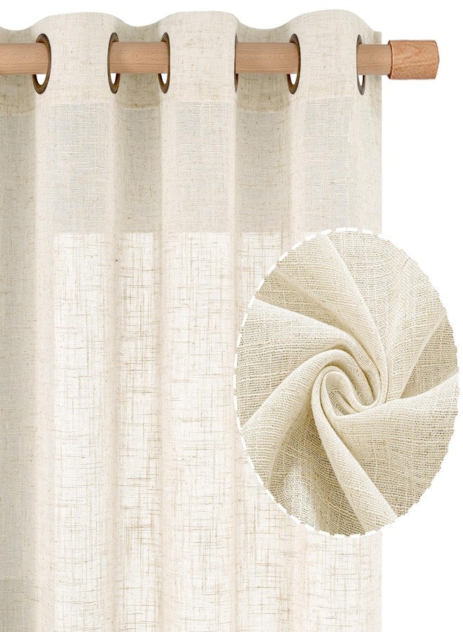 LAMIT Natural Cream Ivory Long Linen Curtains for Living Room, 108 inches Long Bronze Grommet Light Filtering Window Textured Neutral Sheer Drapes for Bedroom Farmhouse, 2 Panels, 52 x 108 Inch - Image 1