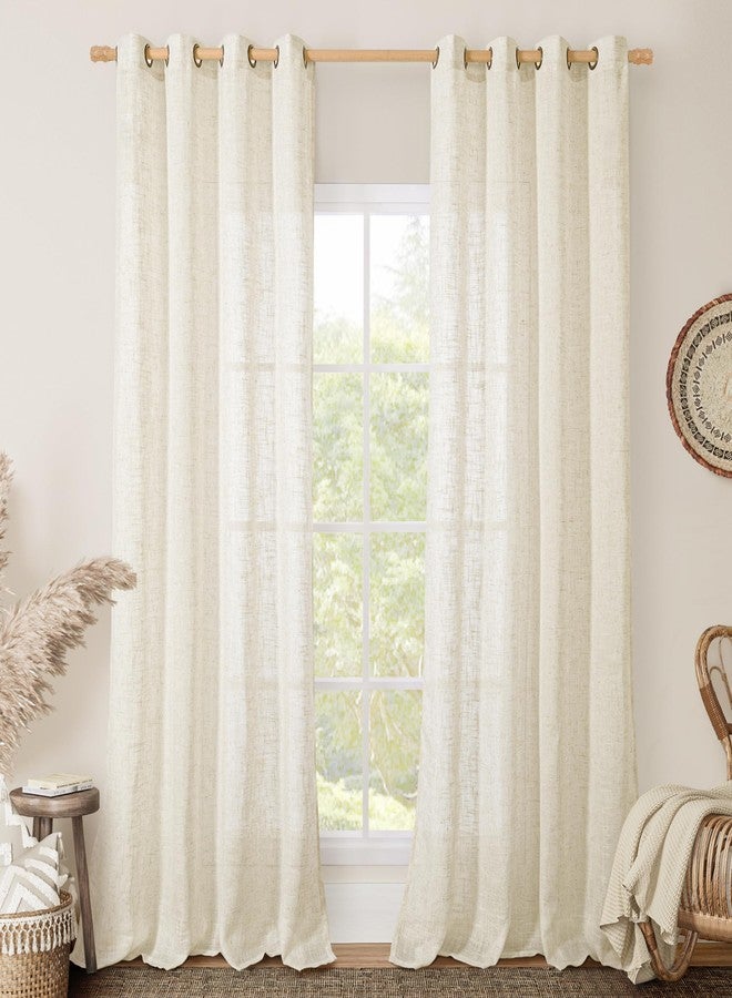 LAMIT Natural Cream Ivory Long Linen Curtains for Living Room, 108 inches Long Bronze Grommet Light Filtering Window Textured Neutral Sheer Drapes for Bedroom Farmhouse, 2 Panels, 52 x 108 Inch - Image 2