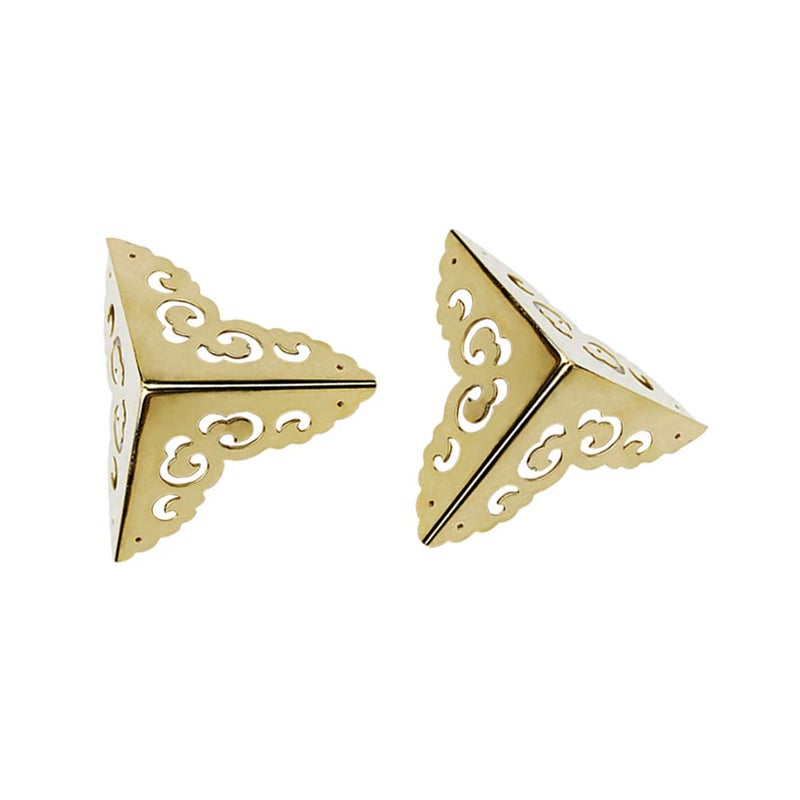 Tiazza 4Pcs Vintage Pure Brass Hollow Cloud Pattern Corner Protectors Antique Hardware Desk Edge Wooden Jewelry Gift Box Cabinet Three Sides Full Encase Corner Guard Gold Tone - Image 3