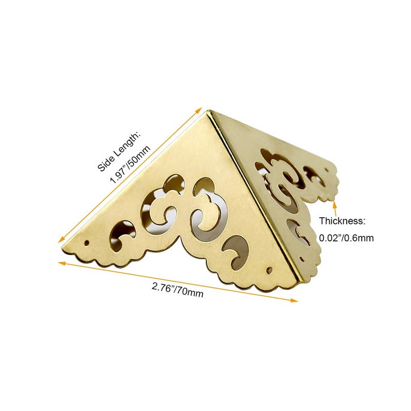 Tiazza 4Pcs Vintage Pure Brass Hollow Cloud Pattern Corner Protectors Antique Hardware Desk Edge Wooden Jewelry Gift Box Cabinet Three Sides Full Encase Corner Guard Gold Tone - Image 4