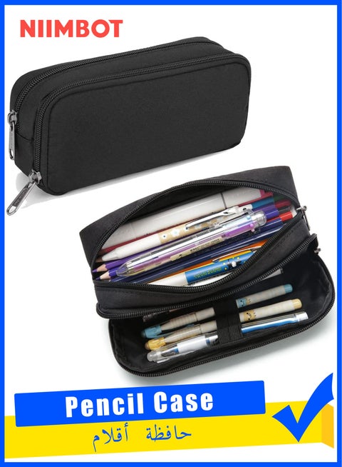 مقلمة بسعة كبيرة، شنطة اقلام جمالية، منظم ادوات مكتبية بسيط ومتين ومتعدد الوظائف للرجال - اسود