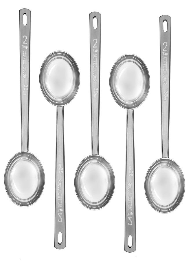 Timoo 5 Pcs Coffee Scoop 2 Tablespoon Scoop Stainless Steel Tablespoon Measuring Spoon Long Handle for Powder Ground Coffee Tea Sugar - Image 1