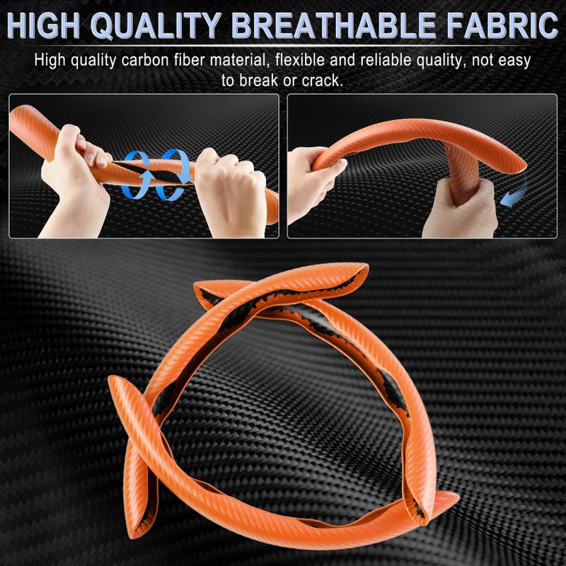 Amiss 3pcs Carbon Fiber Anti-Skid Steering Wheel Cover, Waterproof & Segmented Butterfly Design, Universal 99% Vehicle Wheel Cover Protector, Car Interior Accessories, Orange - Image 2