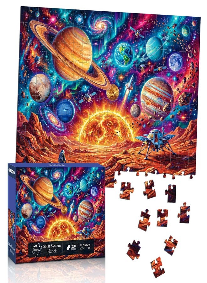 OSBOO Puzzles for Kids Ages 6-8 8-10, 200 Piece Jigsaw Puzzles for Kids and Adults - Solar System Planets, Learning Educational Puzzles Toys for Boys and Girls - Image 1