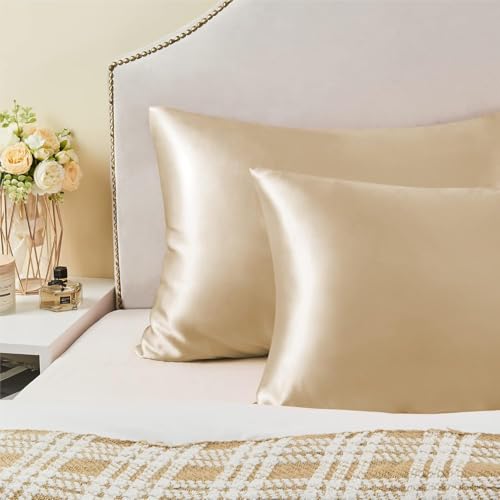 RAGGLE Set of 2 Satin Silk Pillowcase for Hair and Skin Standard Size 18"X 28" with Soft Breathable Smooth Cooling Pillow Covers for Sleeping or Pillow Protector (2, Gold) - Image 5
