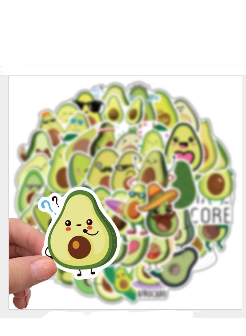 KASTWAVE 50 Pieces of Cute Avocado Waterproof Water Bottle Laptop Refrigerator Mobile Phone Vinyl Decals Suitable for Children Girls Boys Adult Teenagers Decorative Stickers Green - Image 1