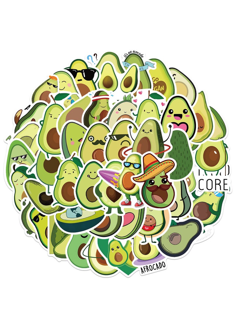 KASTWAVE 50 Pieces of Cute Avocado Waterproof Water Bottle Laptop Refrigerator Mobile Phone Vinyl Decals Suitable for Children Girls Boys Adult Teenagers Decorative Stickers Green - Image 2
