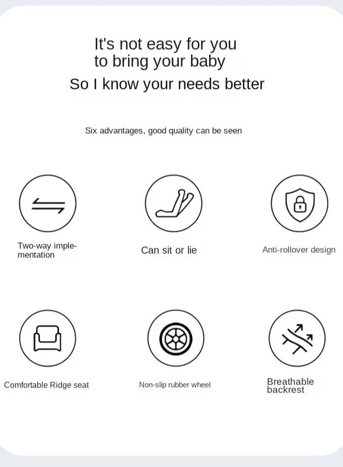 عربة أطفال، يمكن أن تجلس وتستلقي للأطفال للسير، أداة للأطفال يمكن طيها بسهولة، عربة بأربع عجلات ذات اتجاهين. - Image 2