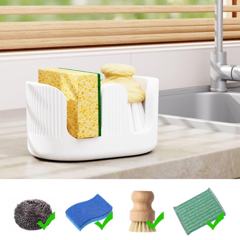 BekPooQ Ultra Absorbent Stone Sponge Holder for Kitchen Sink, 2 Slot Diatomite Dish Brush Sponge Holder, Diatomite Stone Sink Tray, Rustproof Sinks Caddy for Countertop, Double, White - Image 1
