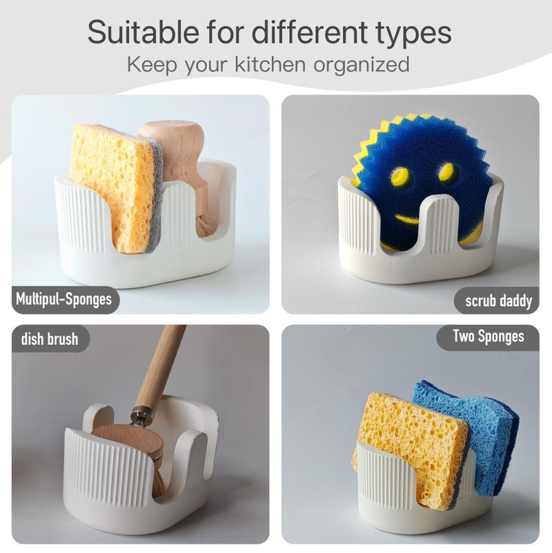 BekPooQ Ultra Absorbent Stone Sponge Holder for Kitchen Sink, 2 Slot Diatomite Dish Brush Sponge Holder, Diatomite Stone Sink Tray, Rustproof Sinks Caddy for Countertop, Double, White - Image 4