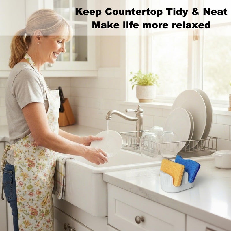 BekPooQ Ultra Absorbent Stone Sponge Holder for Kitchen Sink, 2 Slot Diatomite Dish Brush Sponge Holder, Diatomite Stone Sink Tray, Rustproof Sinks Caddy for Countertop, Double, White - Image 2