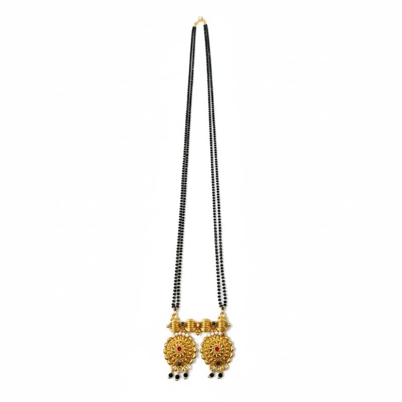 AAIKU Traditional Maharashtrian Wati Mangalsutra | Gold Plated Long Chain with Black Beads | Stylish Tanmaniya Nallapusalu Chains Pendant Necklace for Women & Girls - Image 1