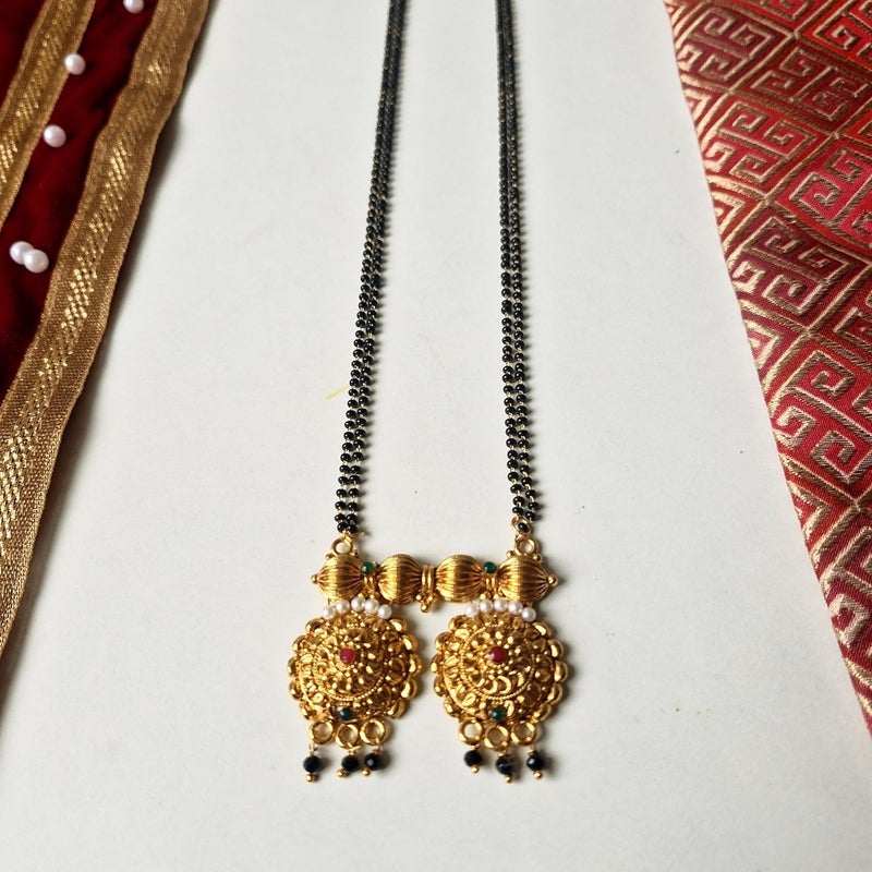AAIKU Traditional Maharashtrian Wati Mangalsutra | Gold Plated Long Chain with Black Beads | Stylish Tanmaniya Nallapusalu Chains Pendant Necklace for Women & Girls - Image 4