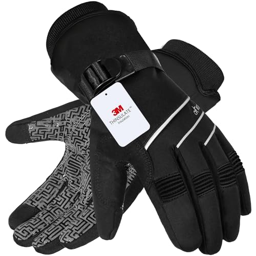 MOREOK قفازات شتوية مقاومة للماء والرياح -30°F للرجال/النساء، قفازات حرارية من 3M ثينسولات مع شاشة تعمل باللمس، قفازات دافئة للتزلج، ركوب الدراجات، الدراجات النارية، الجري - أسود - L - Image 1