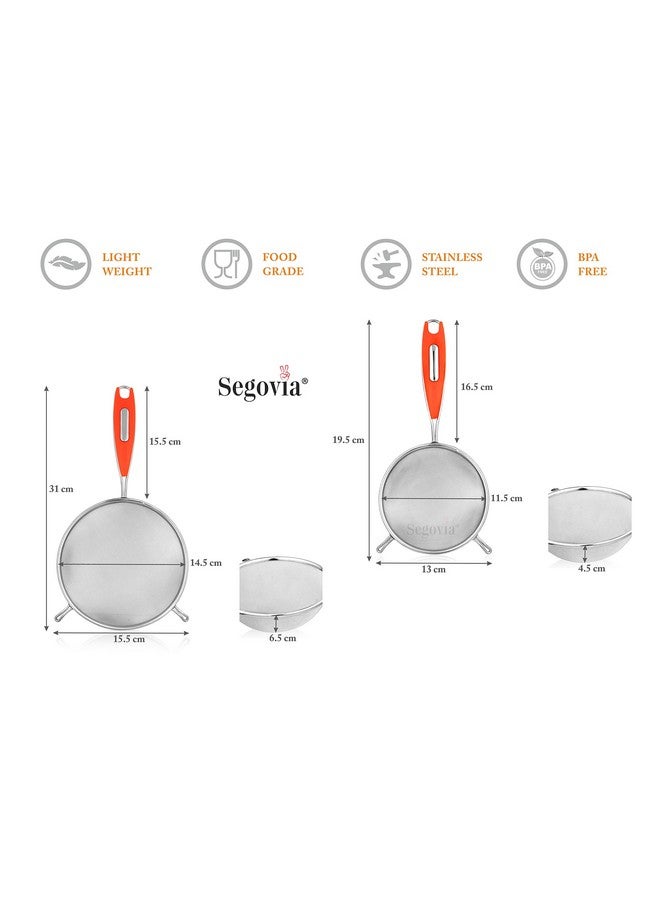 SEGOVIA Stainless Steel Fine Mesh Strainer, Sieve Sifters with Long Handle for Kitchen Food,Tea |Coffee Powder| Fry |Juice Rice Vegetable |Fruit | Noodles Strainer Pack of 2 Pcs (12/14CM) - Image 5