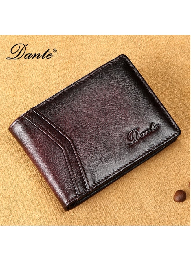 دانتي Cowhide Wallet Thin RFID Anti-theft Card Swipe Driver's License Coin Purse Horizontal Brown (First Layer Cowhide) - Image 1