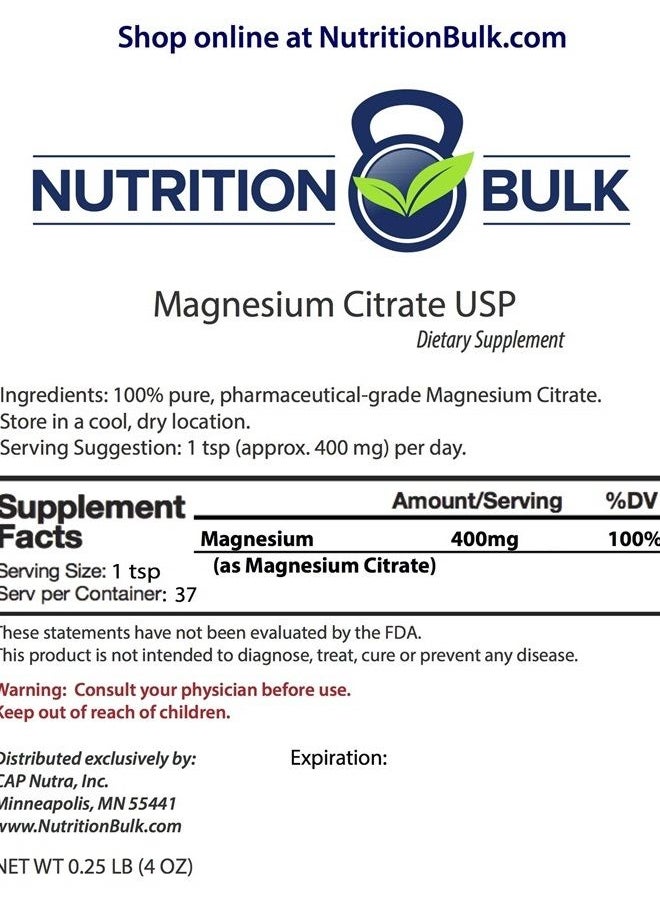 Nutrition Bulk Magnesium Citrate Powder USP - NutritionBulk.com, Non-GMO, Vegan, Gluten-Free, Soy-Free, Keto, No Fillers, Laxative, Relax (4 oz)  - Image 2