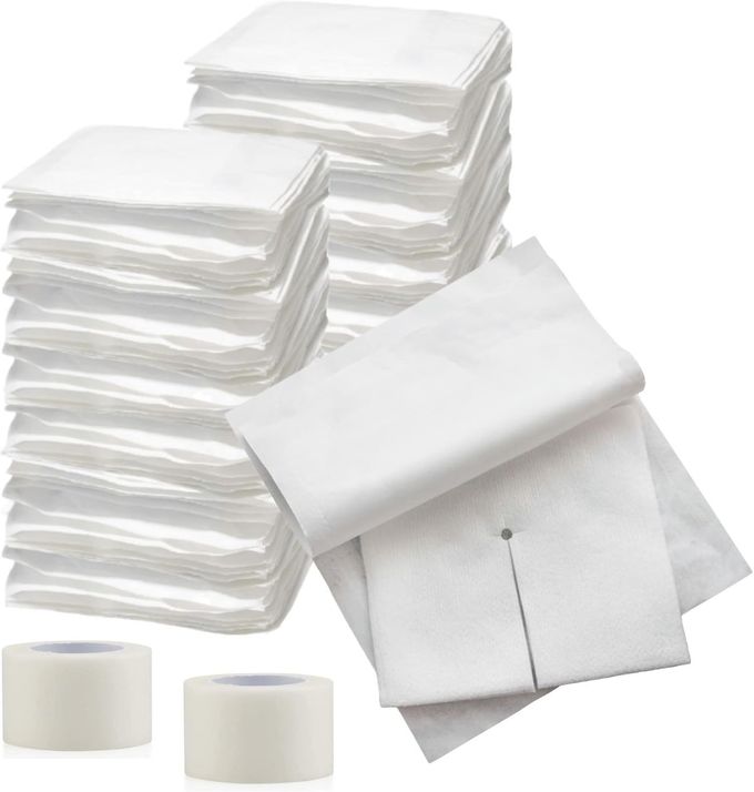Vakly Split Drain Sponge Gauze 2x2 Sterile 6 Ply Pads [Pack of 140] Absorbent Precut 2"X2" Non-Woven Slit Bandage for I.V. Tracheostomy 2 Boxes of 35 Packs of 2 Pre Cut Bandages + 2 Rolls of Medical Tape - Image 2