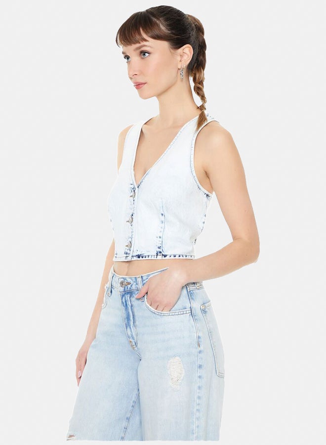 FOREVER 21 Cropped Bleach Wash Vest - Image 4