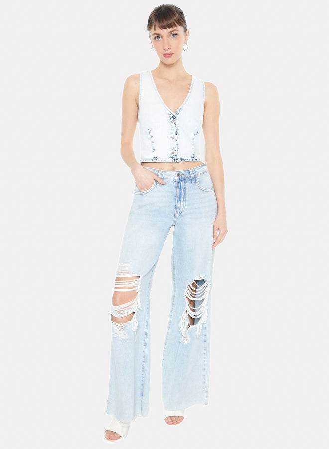 FOREVER 21 Cropped Bleach Wash Vest - Image 1