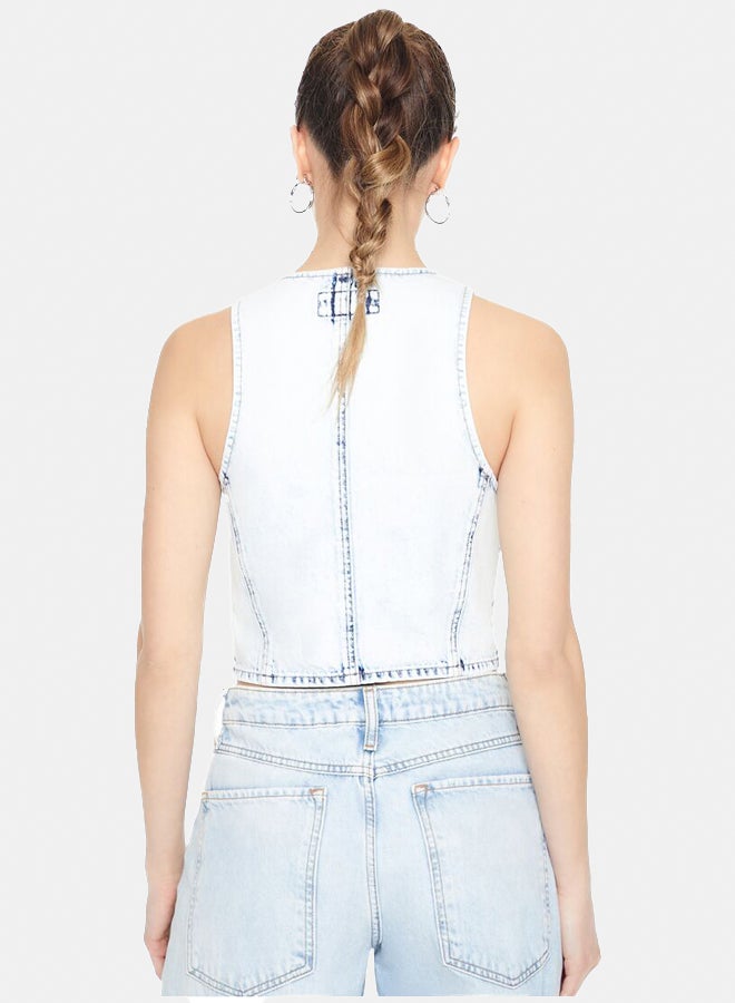 FOREVER 21 Cropped Bleach Wash Vest - Image 5