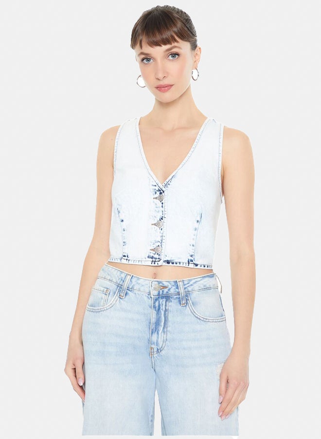 FOREVER 21 Cropped Bleach Wash Vest - Image 3