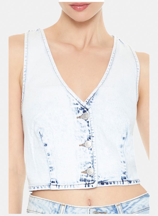 FOREVER 21 Cropped Bleach Wash Vest - Image 2