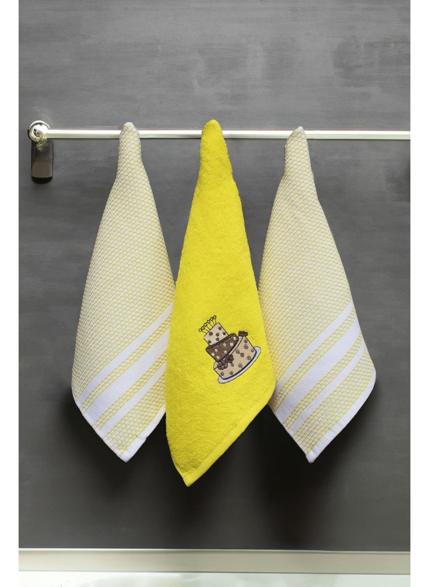 class 30X50 Cotton 3-Piece Kitchen Towel Yellow / Yellow Honeycomb 
