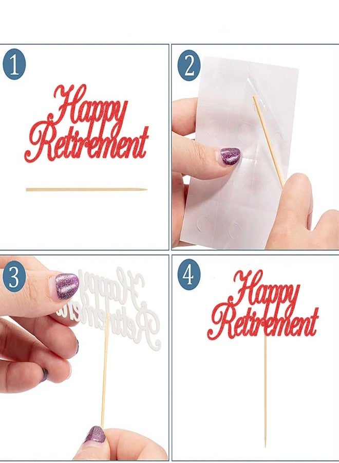 JANOU 12pcs Happy Retirement Cake Topper Glitter Retirement Cake Decoration Picks for I'm Retired Retirement Theme Party Supplies (Red) - Image 3