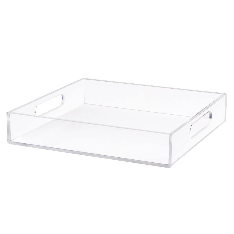 Boxalls Acrylic Serving Tray 12x12 Inch Clear Rectangular Tray with Handle Decorative Ottoman Tray Organizer for Appetizer Breakfast Coffee Table Countertop Bathroom