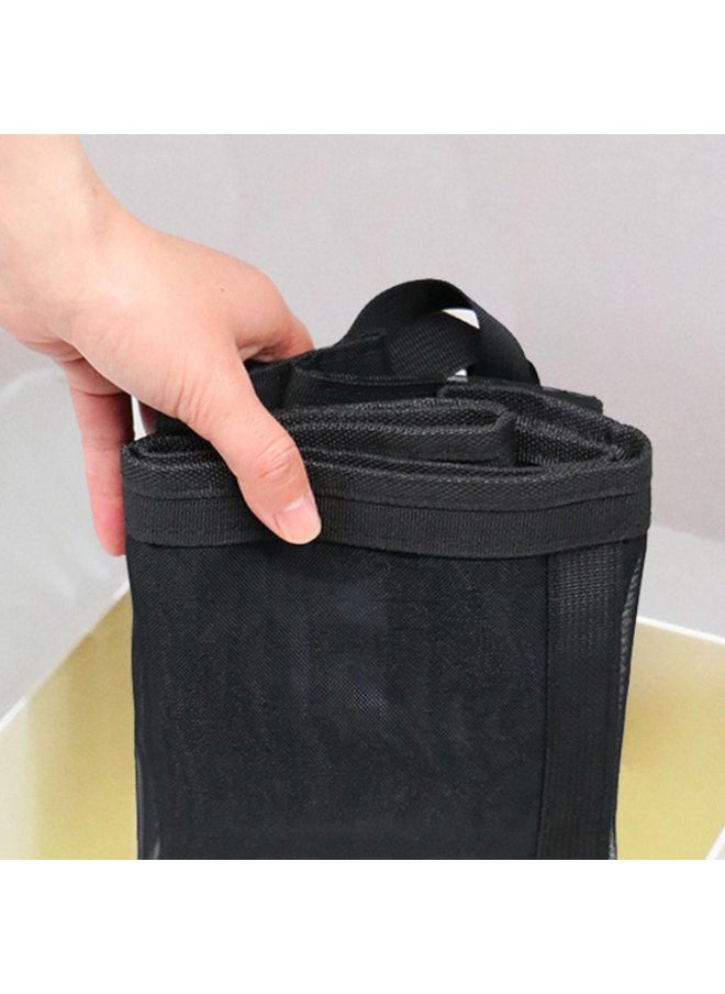 TYCOM Laundry Mesh Bag with Handles Collapsible Laundry Basket Hamper Foldable Laundry Bag Breathable Folding Beach Bag Space saving Travel Tote Bags Strip Black.  - Image 2